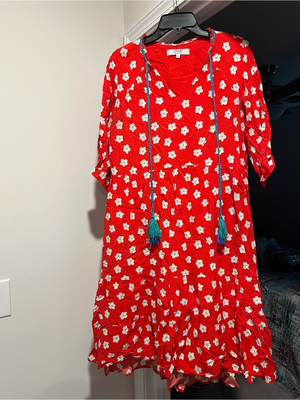 Crosby by Mollie Burch Red Floral Dress with Tassel Tie